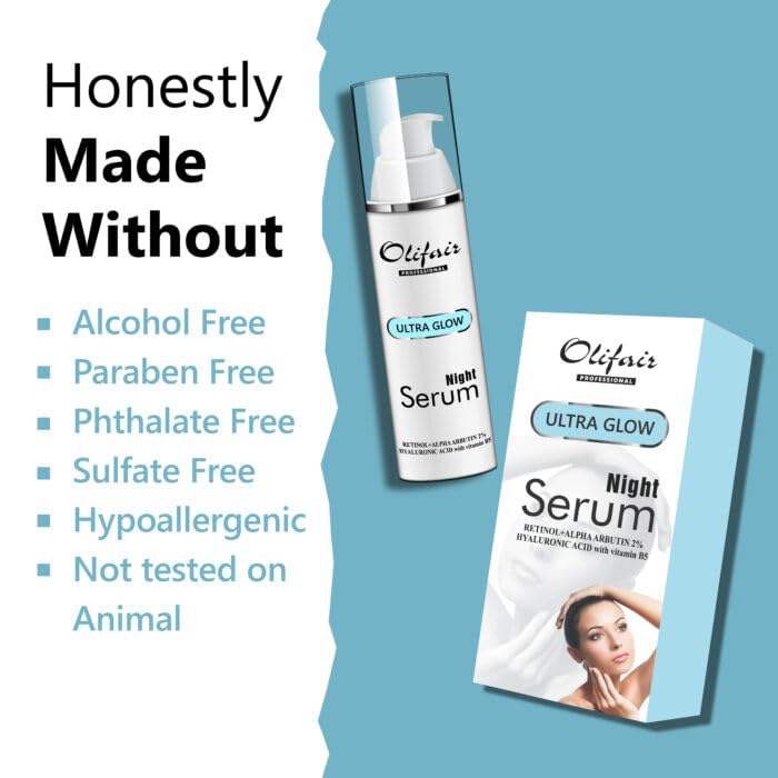 Olifair Ultra Glow Night Serum With Retinol, Alpha Arbutin And Hyaluronic Acid With Vitamin B5 (30 Ml