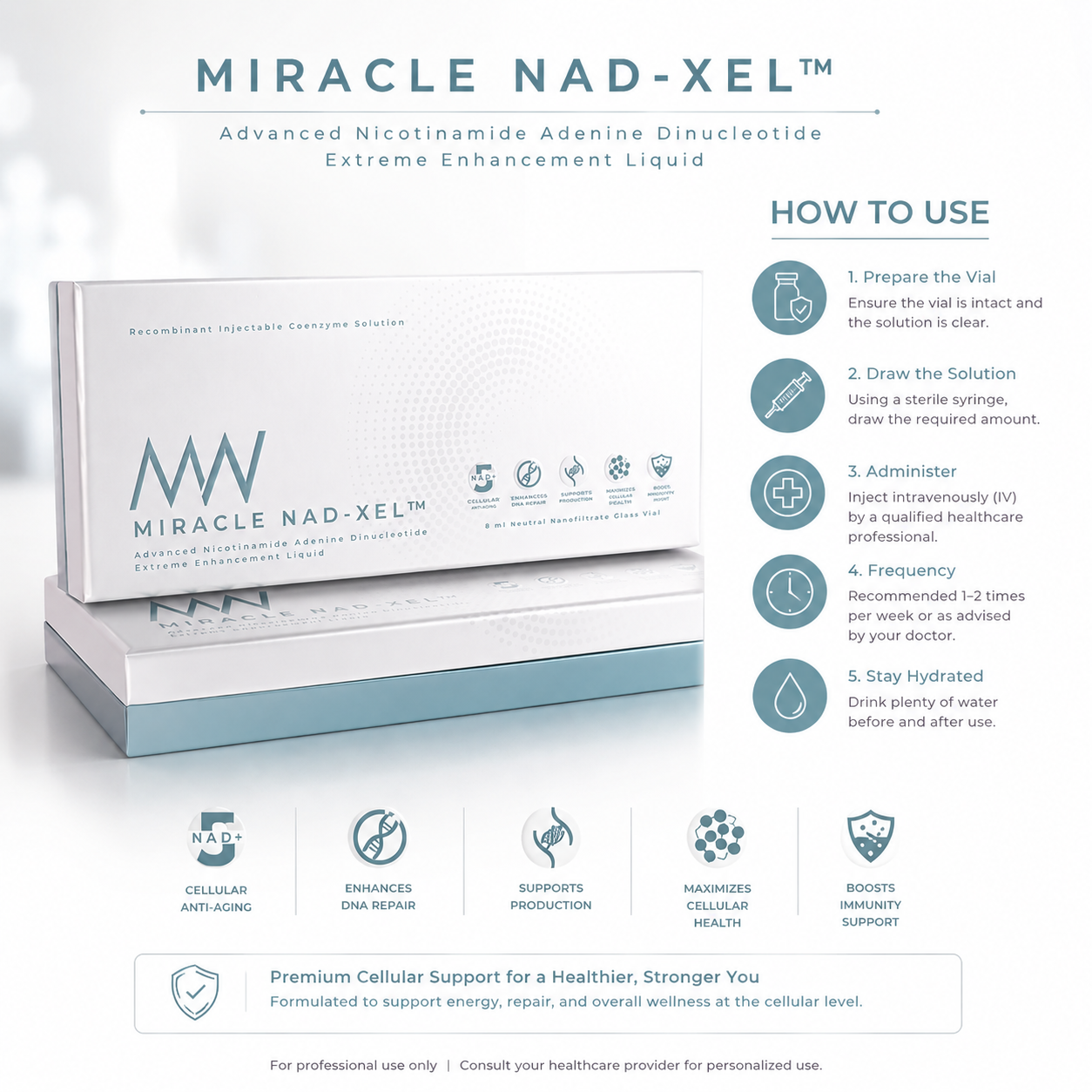 Miracle NAD-XEL NAD+ Injection Advanced NAD Plus Cellular Enhancement Therapy
