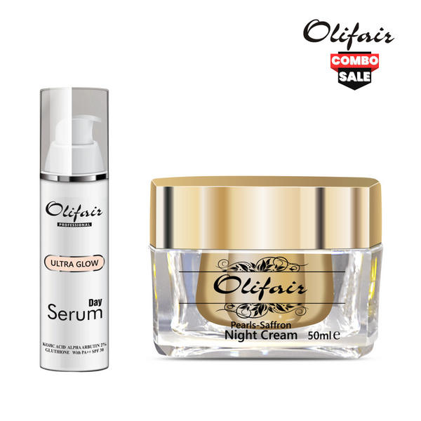 Olifair Pearls Saffron Advanced Night Cream With Radiant Effect and olifair Day serum