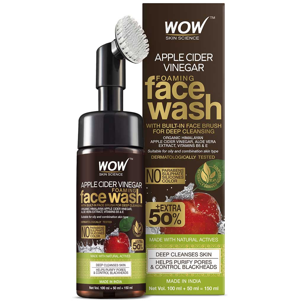 Wow Apple Cider Vinegar Foaming Face Wash With Built-In Foaming Face Brush For Deep Cleansing
