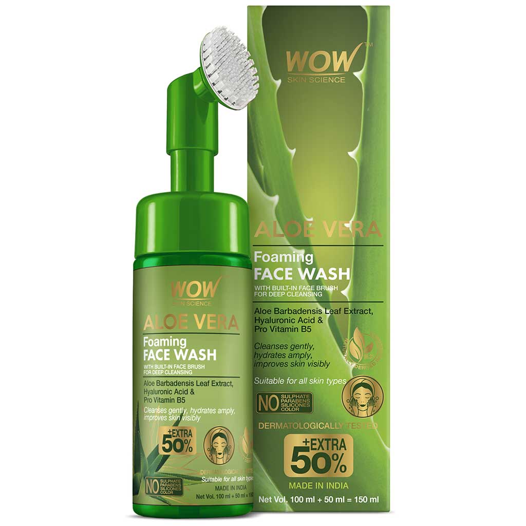 Wow Foaming Aloe Vera Face Wash With Built-In Face Brush For Deep Cleansing